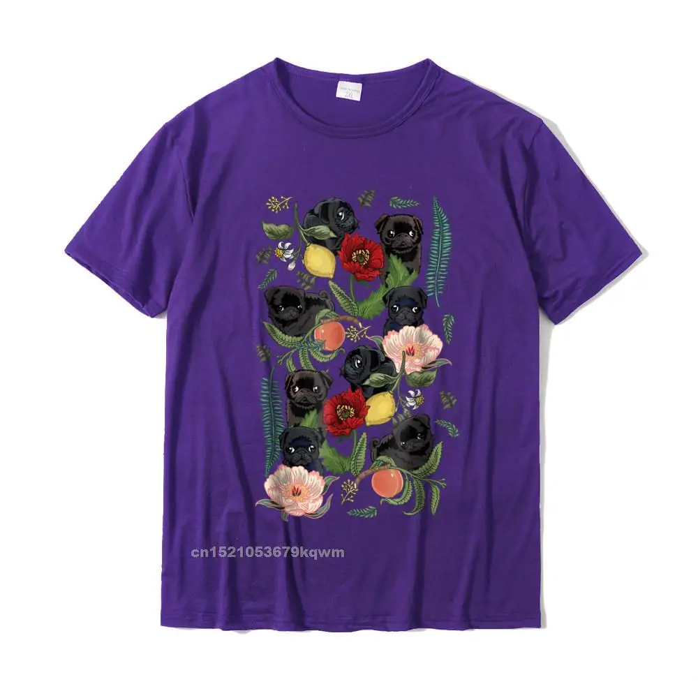 Crew Neck Casual 100% Cotton Mens Tshirts Casual Short Sleeve Tops Shirt Hot Sale Casual Tee Shirt Drop Shipping Botanical and Black Pug T- shirt by Huebucket__3658 purple