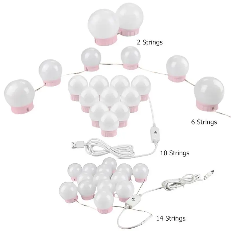 USB LED 5V Makeup Mirror Light Bulb Hollywood Vanity Lights Stepless Dimmable Wall Lamp 2 6 10 14Bulbs Kit for Dressing Table