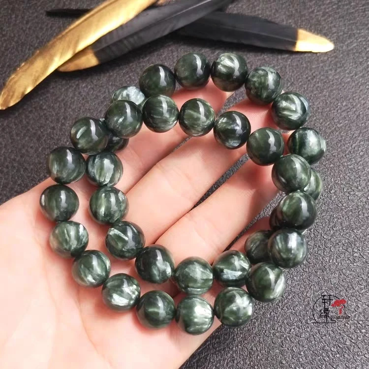 

Genuine 11mm 10mm Natural Green Seraphinite Gemstone Round Beads Women Men Bracelet Powerful Crystal Bracelet AAAAA