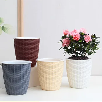 

Plant Pot Cover Indoor Plastic Rattan Flower Cover Round Modern Decor Planter Durable PR Sale