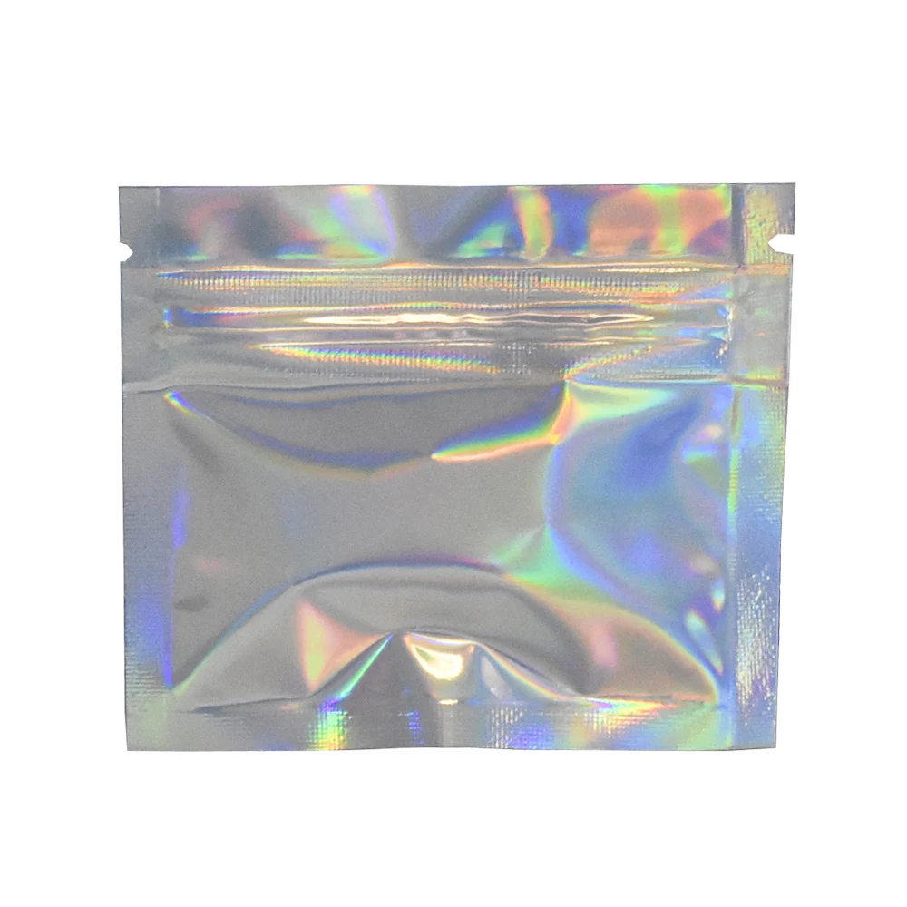 

200Pcs/lot 7.5x6.3cm Small Glittery Holographic Zip Lock Aluminum Pouch Self Seal Mylar Foil Zipper Bags Heat Sealable
