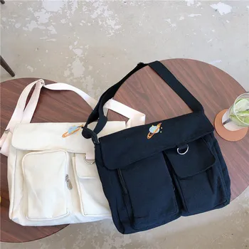 

Hylhexyr Women Shoulder Bag Pure Color Casual Tote Canvas Handbag Messenger Bags Girls Bookbag Buckle With Outside Pocket #40