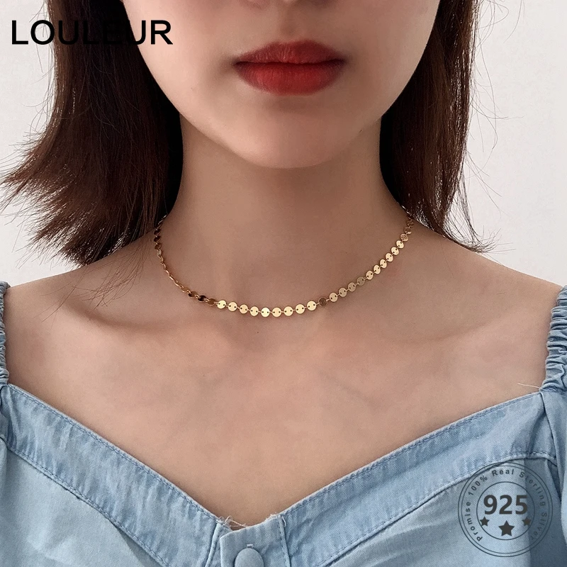 

Louleur Real 925 Sterling Silver Gold Wafer Necklace Elegant Minimalist Party Necklace For Women Fashion Fine Jewellery Gifts