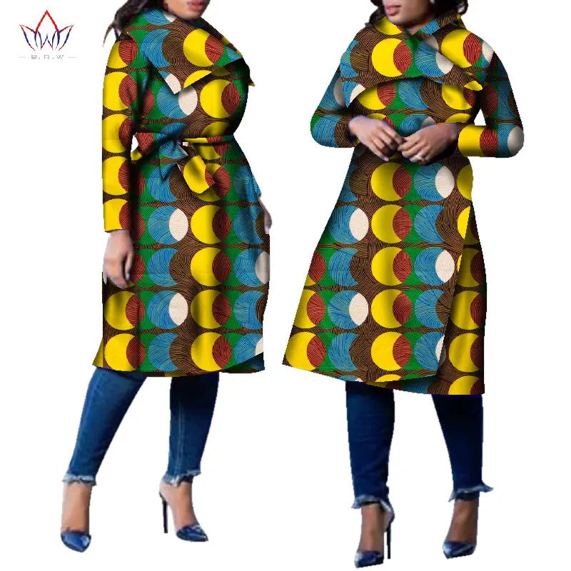 Африканское пальто традиционная модная женская верхняя одежда размера плюс Африканский Базен Riche Дашики отложной воротник тренчкот WY2261