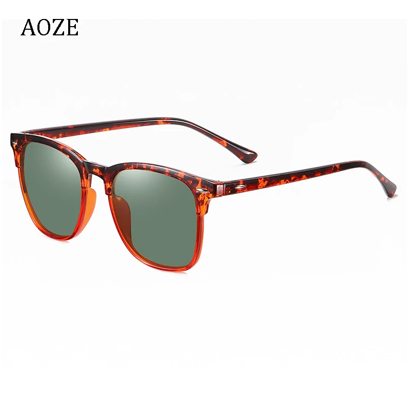 AOZE, модные мужские Поляризованные леопардовые солнцезащитные очки, чайные квадратные стильные солнцезащитные очки, унисекс, фирменный дизайн, oculos de sol, UV400