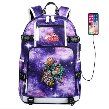 

JoJos Bizzare Adventur shoulder bag fashion School Bag Giorno usb charging canvas Backpack Laptop travel rucksack for teenagers