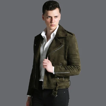 

New Short Top Suede Coat Mens Autumn Winter Personality Army Green Zip Biker Jacket Male Cool Locomotive Jackets Plus Size