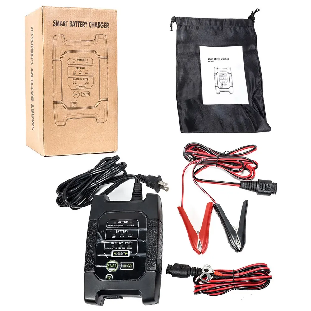 

Car Battery Charger 12V Digital LCD Display Intelligent Multi-function Motorcycle Charger Metal Wet+Dry Lead Acid battery Test