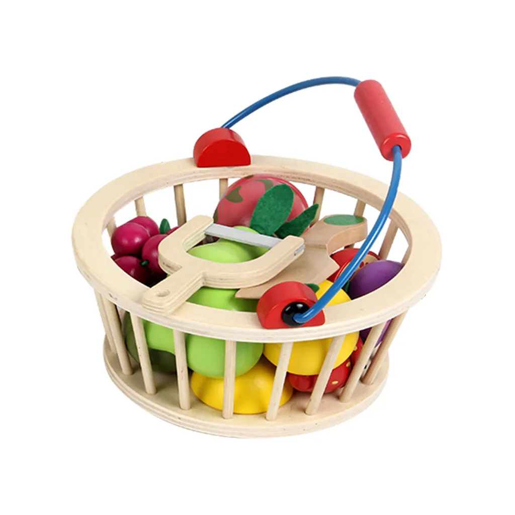 Магнитные деревянные разделочные овощи еда игровой набор игрушек с корзиной для детей Детская деревянная Магнитная резка фрукты игрушки Diy головоломка