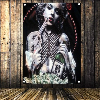 

Gun Wine dollars Marilyn Monroe Poster Wall Art Canvas Painting High Quality Tattoos Flag Banner Tapestry Stickers Wall Decor