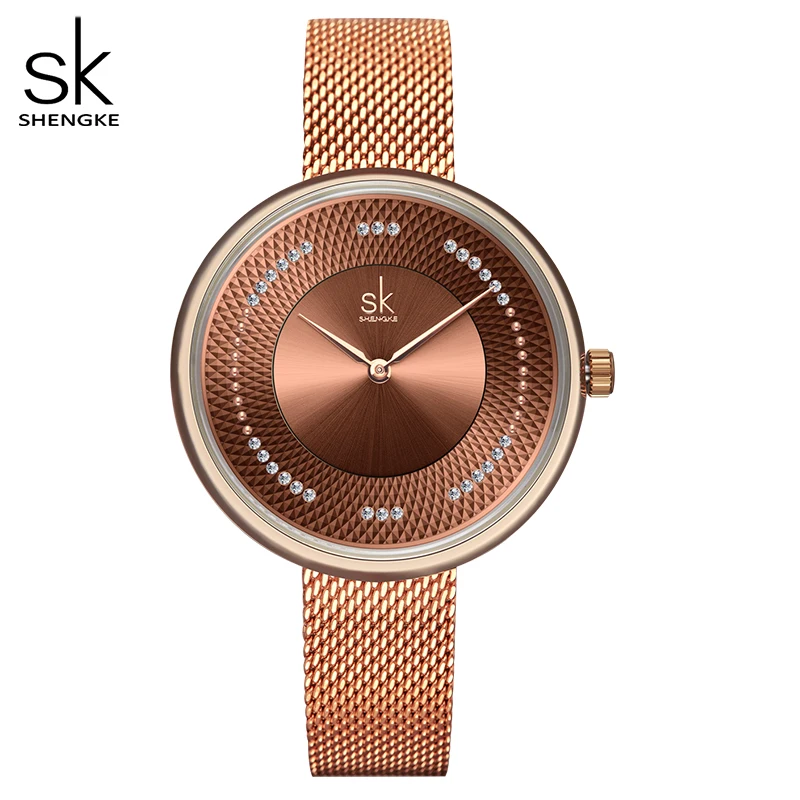 Shengke Women Watches Top Brand Luxury Stainless Steel Strap Wristwatch for Women Rose Clock Stylish Quartz Ladies Watch