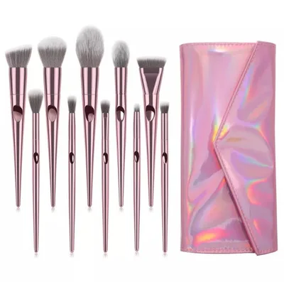 brush and bag 10 шт. набор металлических кистей для макияжа, основа для теней, пудра, подводка для глаз, кисточка для макияжа ресниц, кисточка для профессионального макияжа, инструмент для красоты 031 - Handle Color: brush and bag
