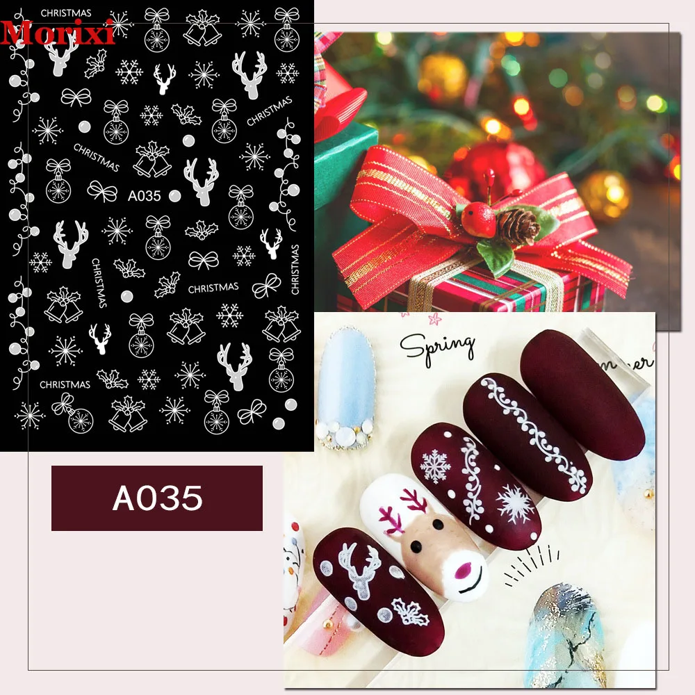 

Morixi nail art sticker christmas style white snow moon star beers 3D back glue nail foil gold silver nail decals XF001