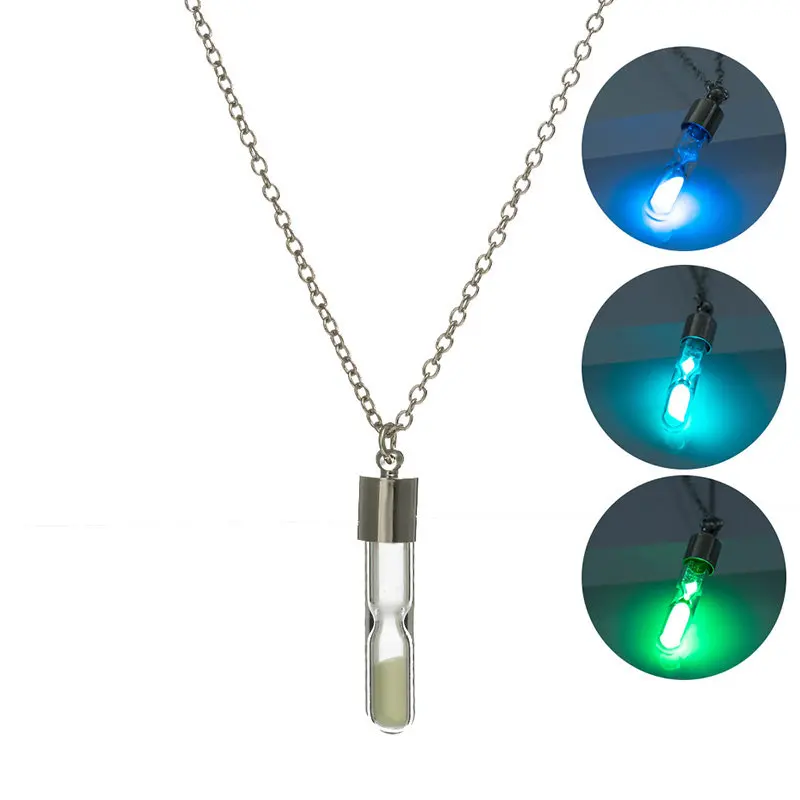 

Charm Women Men Glowing Luminous Sand Timer Pendant Glass Necklace Glow In the Dark Chain Necklace Classic Couple Jewelry Gifts
