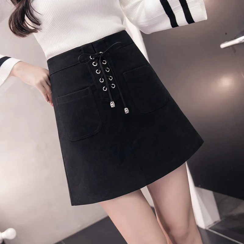 

2017 Autumn And Winter New Style Korean-style High-waisted Suede Skirt A- line Skirt Short Skirt