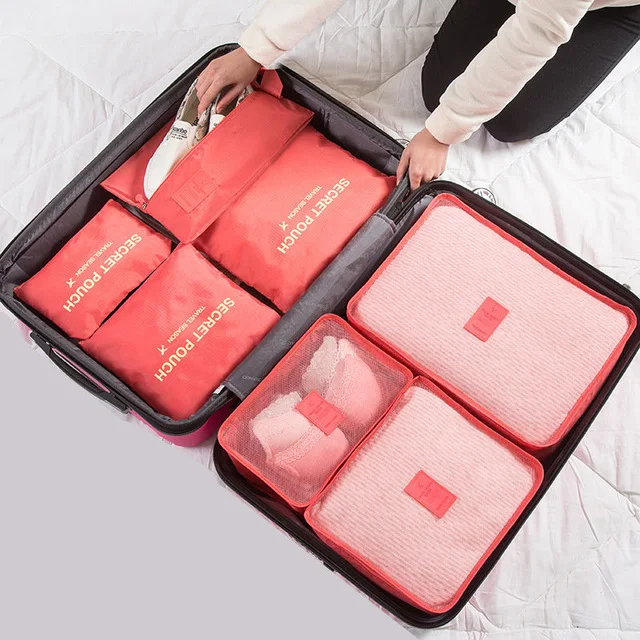 7 шт./компл. дорожный органайзер для багажа одежда отделка Сумочка для хранения косметики Одежда Органайзер сумка для дома аксессуары для путешествий XYLOBHDG - Цвет: Watermelon