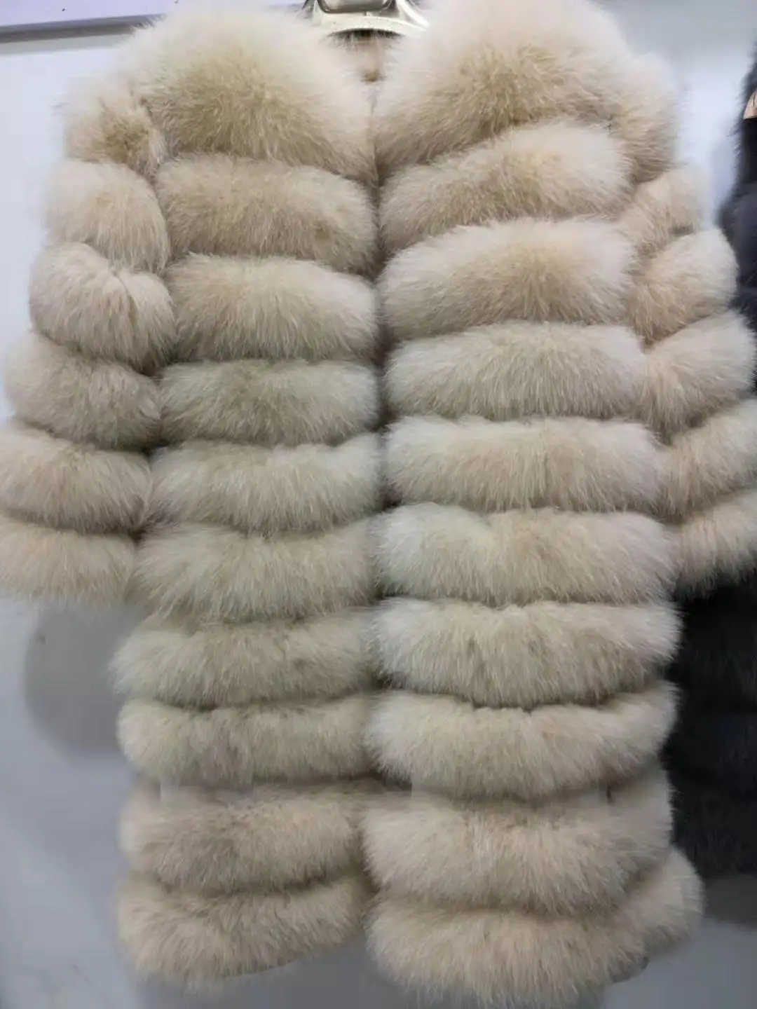 milk tea color Женское пальто из натурального меха лисы, зимняя куртка из лисьего меха, пальто с капюшоном из натурального меха, длинное пальто размера плюс, толстый натуральный мех, съемный, новинка - Цвет: milk tea color