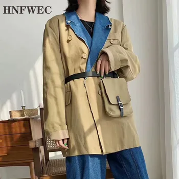

2019 Autumn Retro Edging Lapel Double-breasted Long-sleeved Loose Wild Suit Windbreaker Jacket Female D858