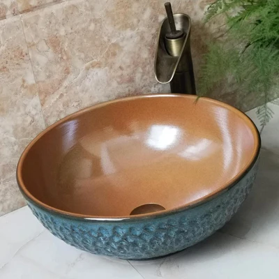 

Bathroom Round Ceramic Vessel Sink Vanity Artistic Basin with Pop up Drain Combo AB250