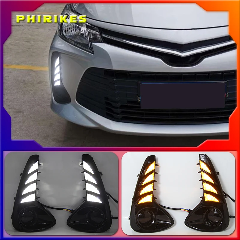 

1 Pair Car Daytime Running Light Turn Signal Light 2-Color DRL LED Fog Lamp For Toyota Vios 2020 2021