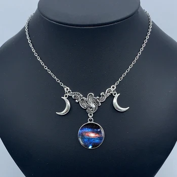 

2020/New Galaxy Space Universe Moon Pendant Crystal Convex Round Glass Necklace, Galaxy Jewelry Gifts.