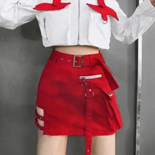 Корейская Стильная черная посылка, летняя женская юбка с высокой талией, женская сексуальная открытая мини-юбка-карандаш, юбки с ремнем