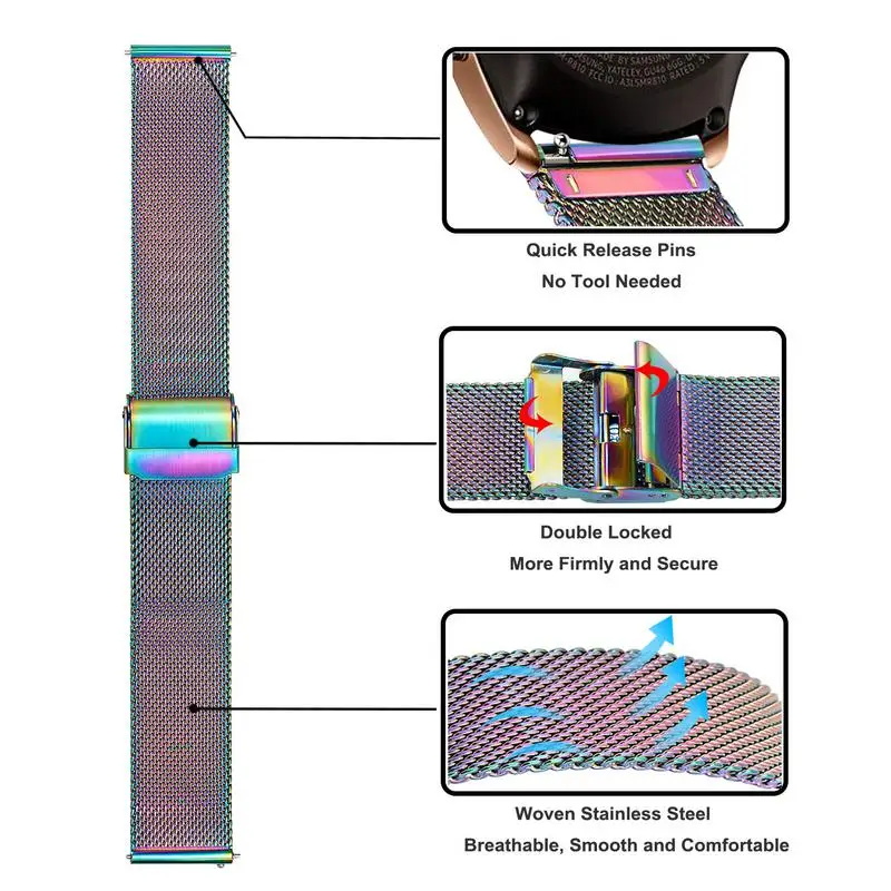 2 шт. сетчатый и прочный ремешок для часов из нержавеющей стали 20 мм для samsung Galaxy Watch 42 мм/Active 2 40 мм 44 мм Женский Мужской ремешок
