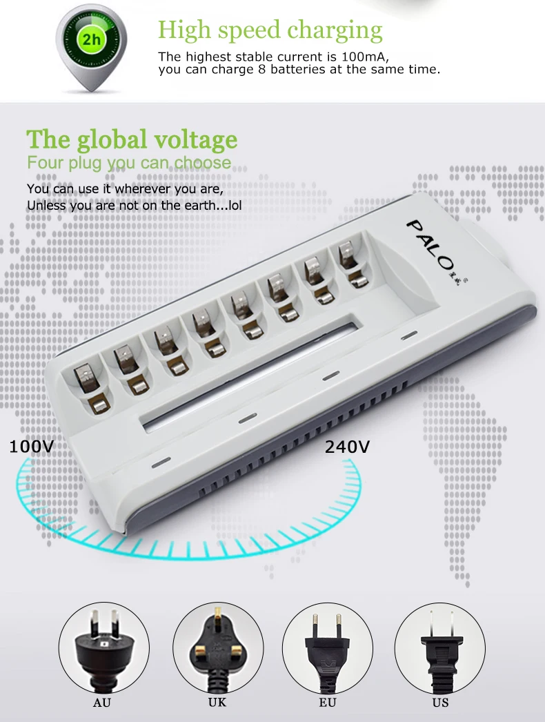 PALO 4-8 Slots Fast Smart Charger LCD Display Intelligent Battery Charger For 1.2V AA AAA NiCd NiMh Rechargeable Battery