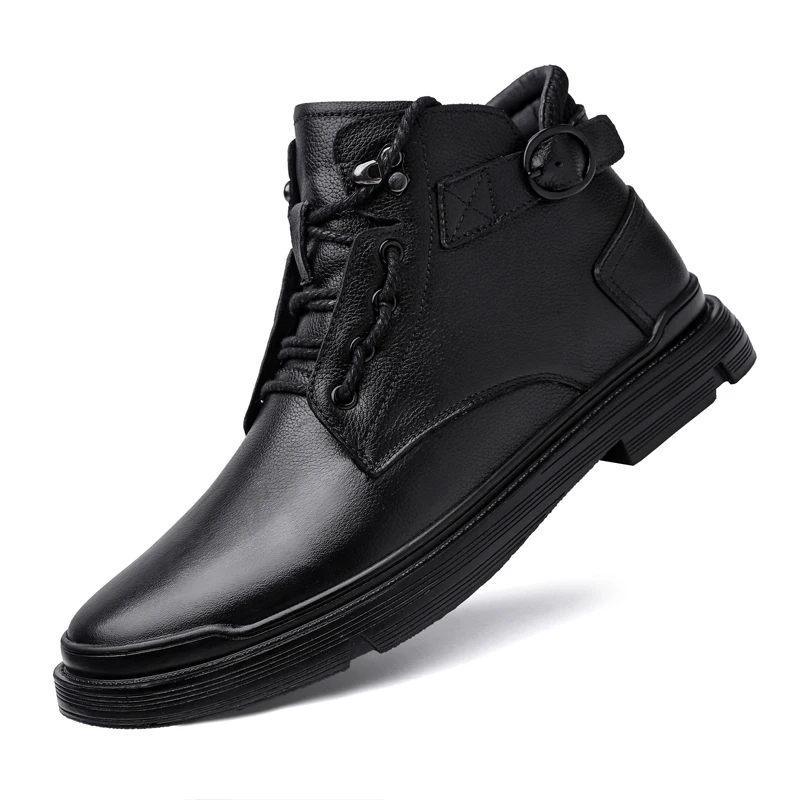 

Fashion high-end leather men's Martin boots, business casual plus velvet high-top boots, black motorcycle tooling men's boots