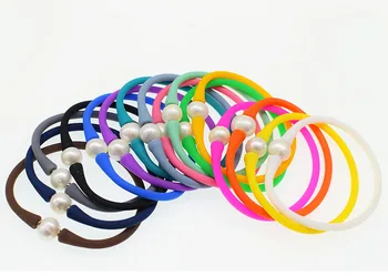 

one piece freshwater pearl near round white 10-11mm silicone bracelet RED/PINK/BLUE/GREEN/YELLOW FPPJ wholesale beads nature