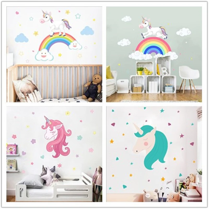 New Rainbow Unicorn Wall Sticker Art Mural Living Room Bedroom Waterproof Wall Decoration wall stickers for kids rooms