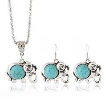 

CBO05 Fashion Jewelry Set Vintage Ethnic Mosaic Elephant Pendant Necklace Earring Set