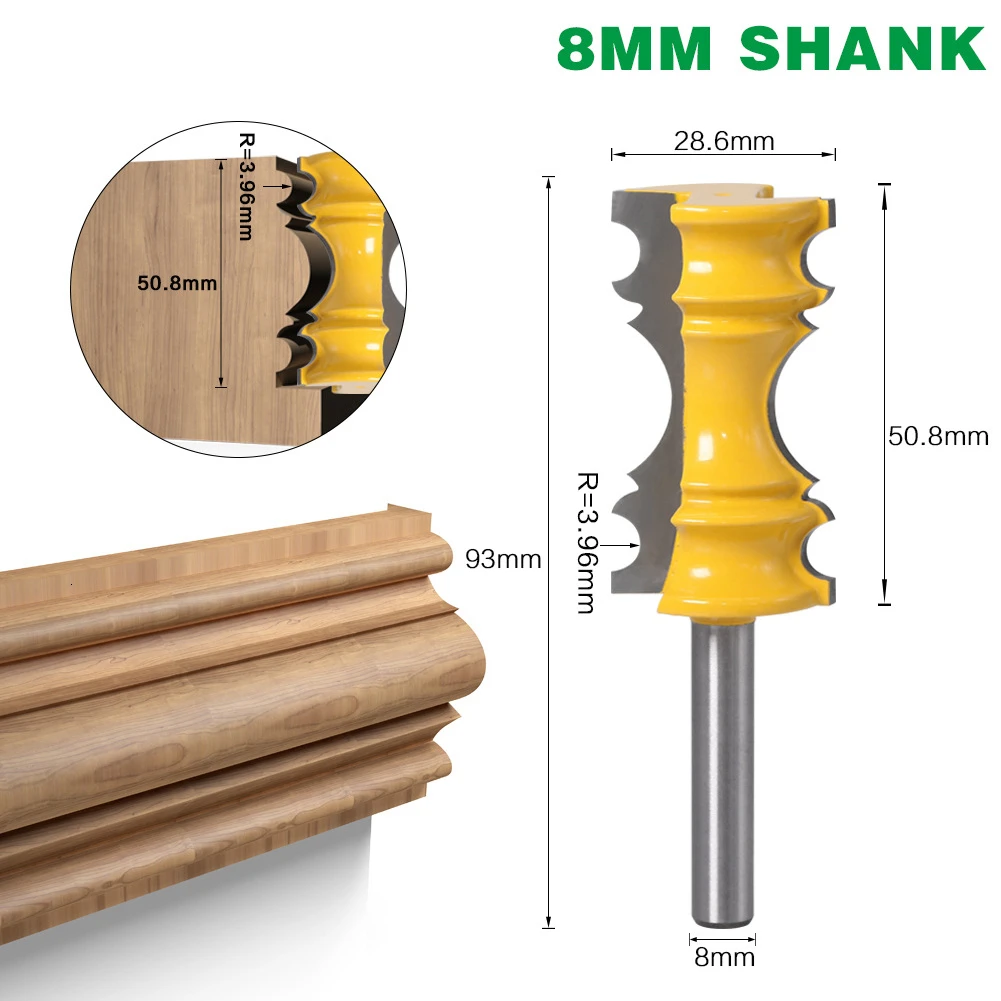 1pc Large Elaborate Chair Rail Molding Router Bit 8mm Shank Carbide Woodworking Milling Cutter Line knife for Woodworking Tools
