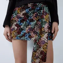 FENGGUILAI, модная разноцветная блестящая юбка с блестками и поясом сбоку, юбка с бантом, женские шикарные вечерние Разноцветные мини-юбки с блестками