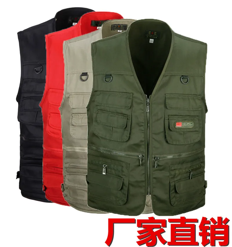 

Spring And Autumn Middle-aged Vest Men's Multi-pockets Work Clothes Waistcoat Men Pure Cotton Cloth S18
