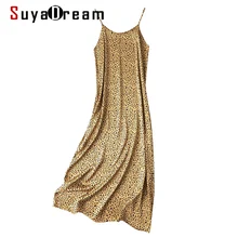 SuyaDream Woman Long Dress 100%Silk Satin Leopard Printed Spaghetti Strap Dresses 2021 Spring Summer Maxi Dresses