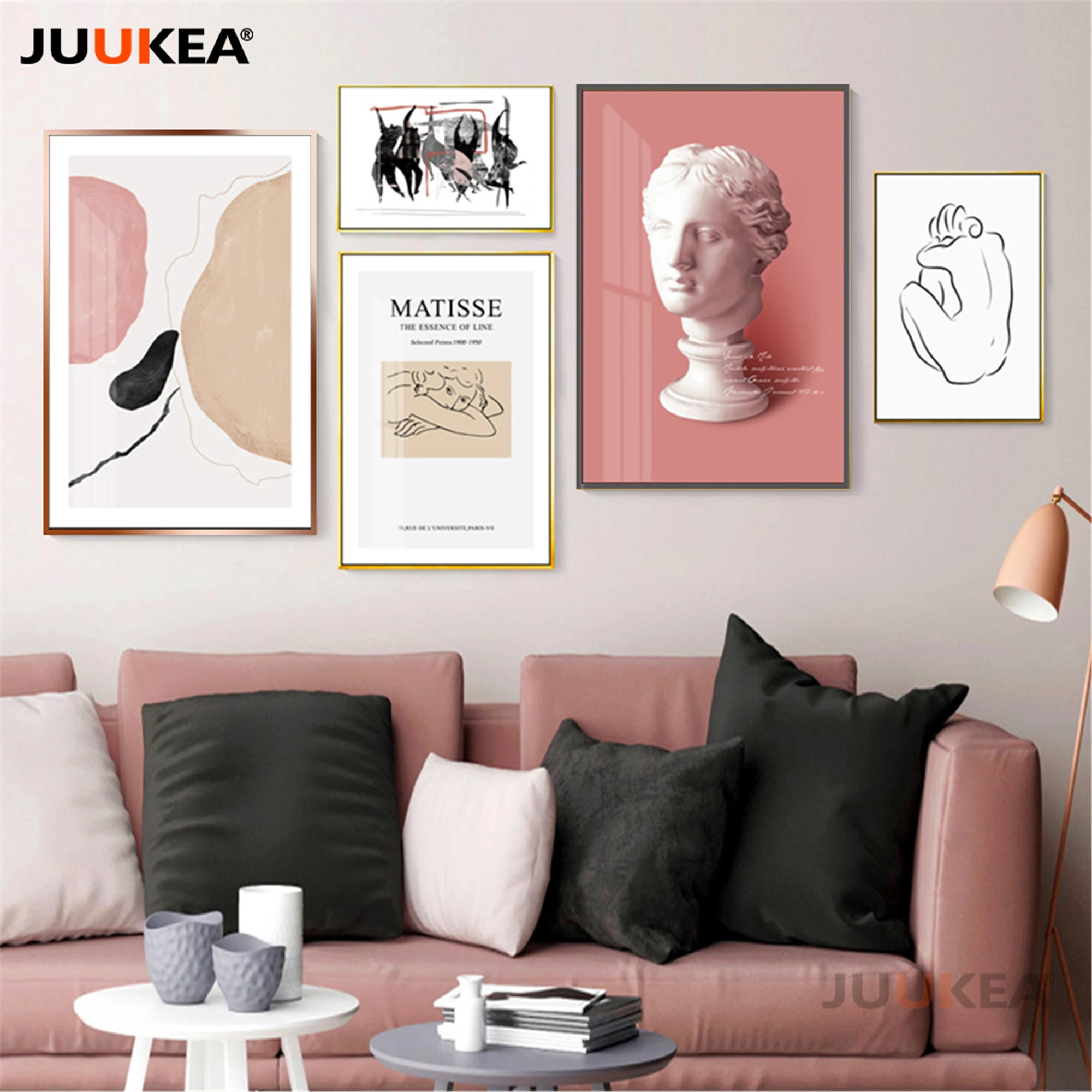 Розовая Штукатурная скульптура Matisse Женский фон линии Абстрактная Картина на