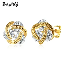 Яркие Золотые серьги для женщин, романтические циркониевые серьги-гвоздики для свадебной вечеринки, модные ювелирные изделия с кристаллами, Прямая поставка