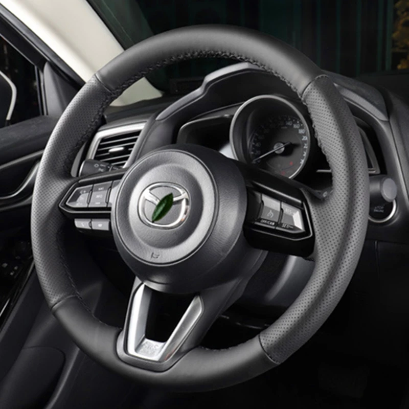 Сшитый вручную чехол на руль для Mazda 3 Axela CX-3 CX3 CX-5 CX5 автомобильные аксессуары оплетка покрывала с иглой