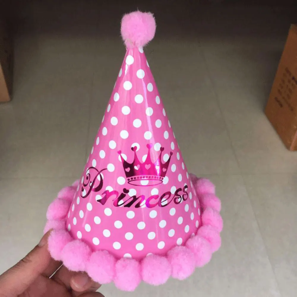 Small dot pink 1 шт. детская Радужная шляпа на день рождения, украшение в виде короны, бумажная шапка с рисунком, яркая Праздничная шапка на день рождения - Цвет: Small dot pink