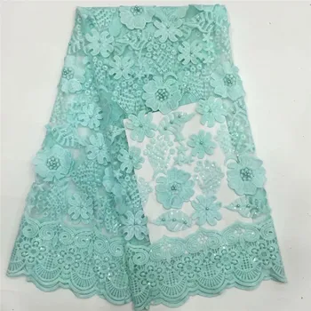 

GreenAfrican beads Lace Fabric 2019 sequins Lace Fabrics High Quality net Lace Embroidery French Tulle Lace Fabric For Wedding