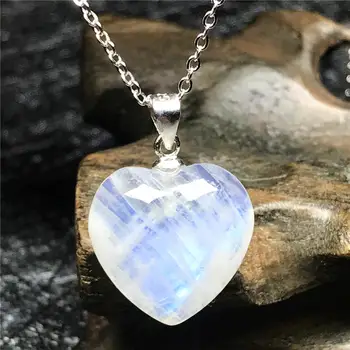 

Pendant Necklace Natural Heart Moonstone Jewelry For Woman Man 15x6mm Beads Blue Light Crystal Gemstone 925 Silver Chains AAAAA