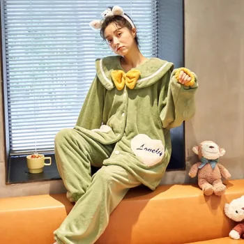 

Coral Fleece Women's Pajamas Autumn and Winter Padded Fleece Wind Flannel Warm Can Be Worn outside Leisure Sweet Cute Princess