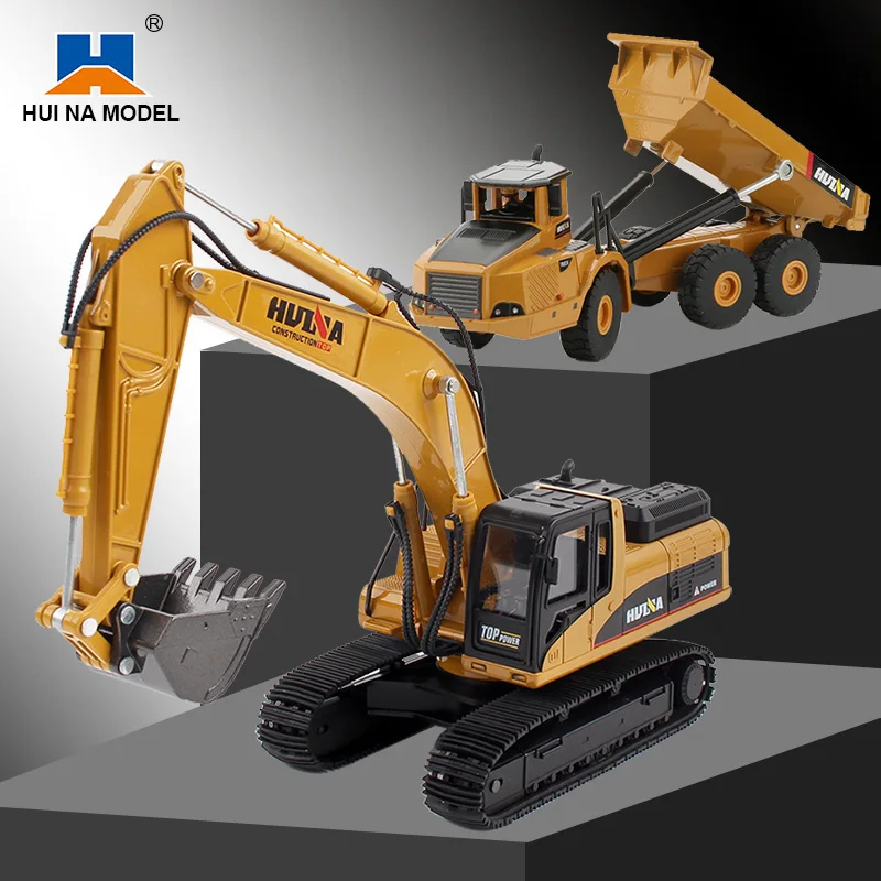 

HUI NA TOYS 1:50 Alloy Construction Vehicle Set Toy Excavator Dump Truck Simulation Car Models Decoration Toys For Kids Gift