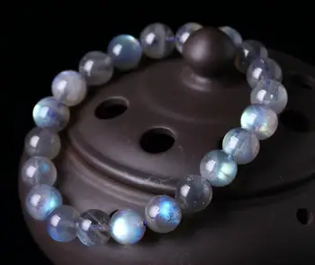 

Natural Grey Moonstone Bracelet Single Circle Women Labradorite Bracelet Blue Light