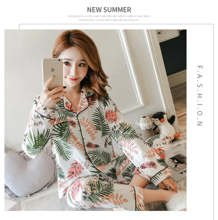 Take the Amount of Hot Selling Spring New Style Pajamas Women Long Sleeve Trousers Cardigan Korean-style Homewear Set Cardigan 2