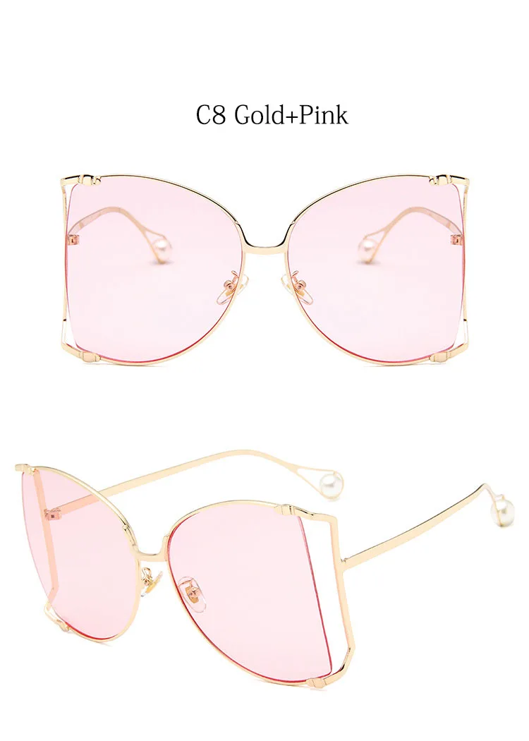 Новые брендовые дизайнерские очки с полуоправой, женские квадратные жемчужные солнцезащитные очки для женщин, модные негабаритные прозрачные розовые очки для девушек