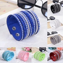 Кожаные браслеты ручной работы для женщин с заклепками и кристаллами, Круглый широкий мужской женский браслет, Новое поступление, ювелирные изделия в подарок