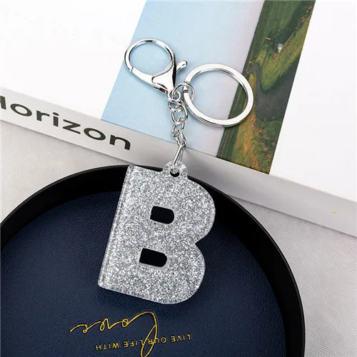 1PC Women Keychains  Handbag  Car Pendants 26 English Letter Keyring  Charms   Glitter Resin Word B
