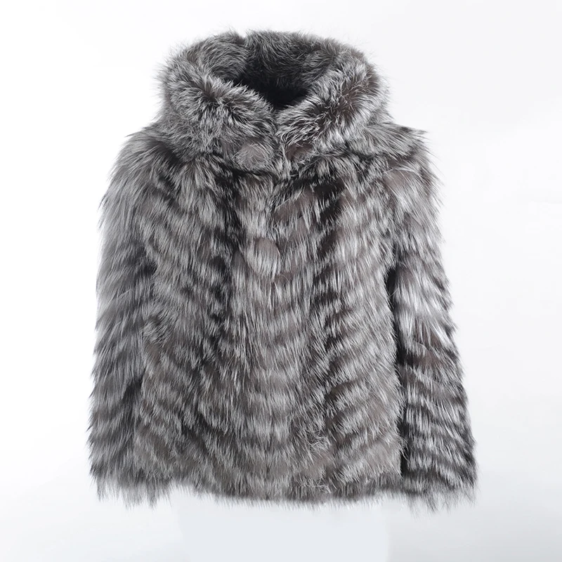 

CX-G-A-213 Newest Fashion Desgin Clothes Women Winter Real Silver Fox Jacket